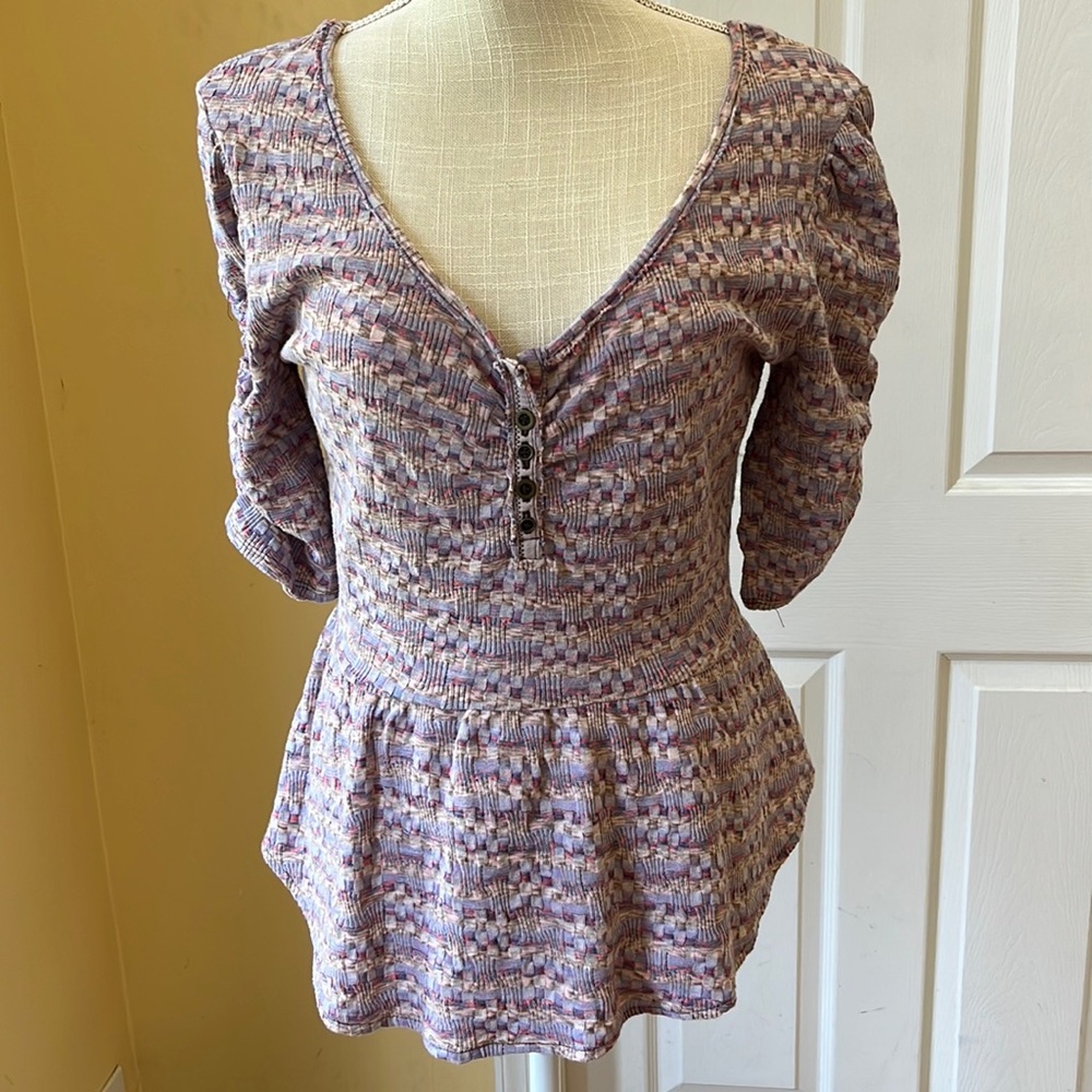 Free People peplum top, pink multi, Size M